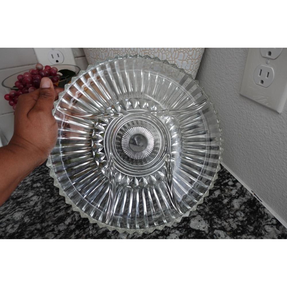 vintage‎ clear crystal glass serving 5 compartments plate
